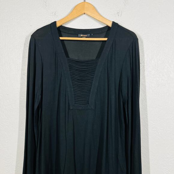 Ella Moss Oversize Tunic Top Long Sleeve Black Casual Square Neck - M - Picture 2 of 4